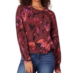 Democracy Petite Floral Long-Puff-Sleeve Sweater